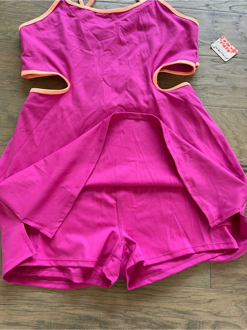 Free People One More Serve Skortsie Hot Pink Orange Piping Size Large NWT - Picture 4 of 9